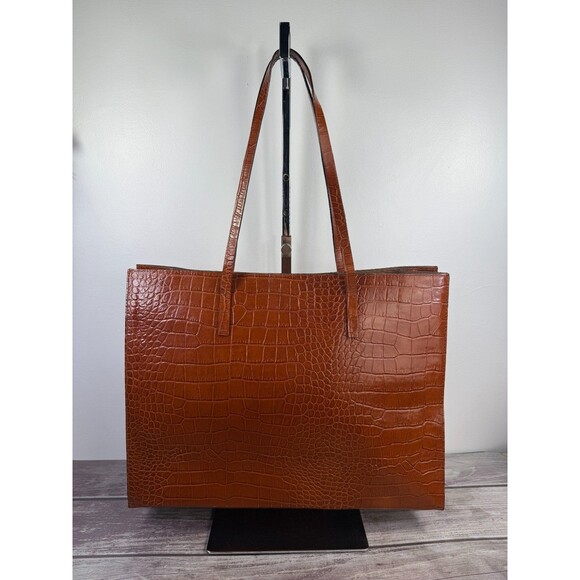 Italian Croc-Embossed Camel Brown Genuine Leather Tote bag Italy, Pristine - Picture 16 of 16